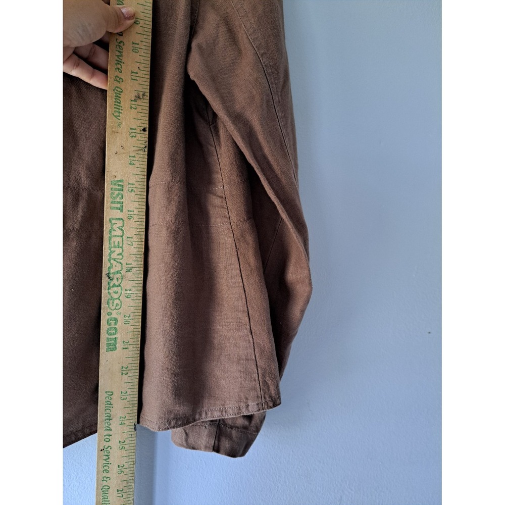 Relativity Womens Brown Linen Military Geometric Pockets Light Jacket Size Mediu - Picture 5 of 8